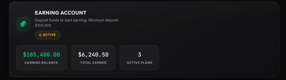 A funded Earning Account earning daily rewards on its balance
