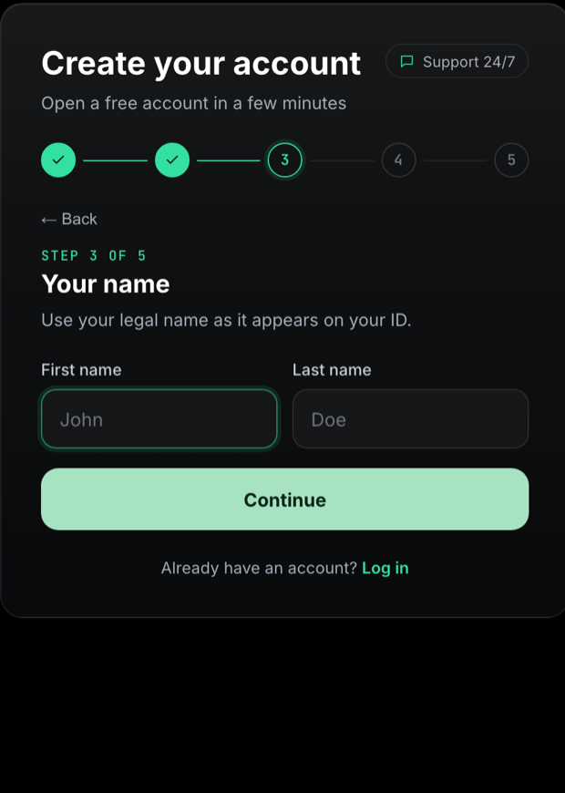 Step 3 of signing up: adding your name and contact details